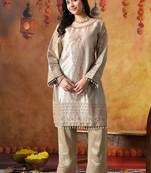 Golden tissue silk embroidered kurta set