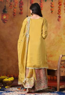 Yellow crepe embroidered sharara set 5