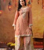 Creamy peach crepe embroidered sharara set