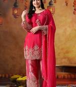 Hot pink chinon embroidered kurta set