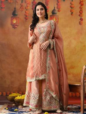 Creamy peach crepe embroidered sharara set 2