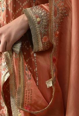 Creamy peach crepe embroidered sharara set 3
