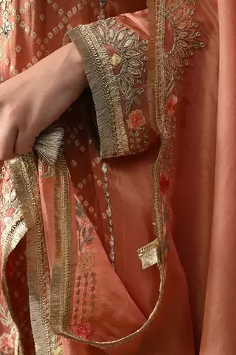 Creamy peach crepe embroidered sharara set