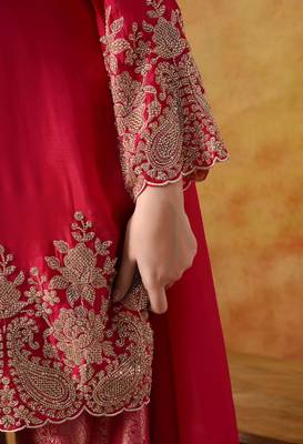 Hot pink chinon embroidered kurta set 3