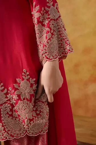 Hot pink chinon embroidered kurta set