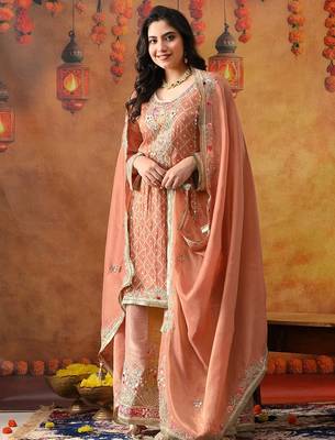 Creamy peach crepe embroidered sharara set 4