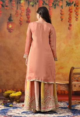 Creamy peach crepe embroidered sharara set 5