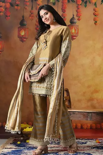 Golden tissue silk plain kurta set