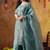 Turquoiesh blue tissue embroidered sharara set