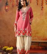 Pink tissue silk embroidered kurta set