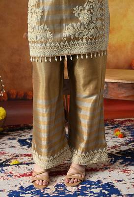 Golden tissue silk plain kurta set 4