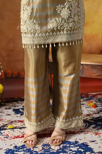 Golden tissue silk plain kurta set