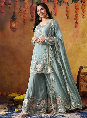 Sapphire blue chinon embroidered sharara set 2