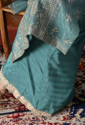 Turquoiesh blue tissue embroidered sharara set 3