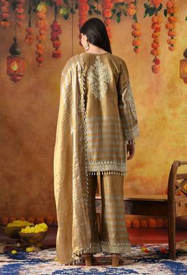 Golden tissue silk plain kurta set 5