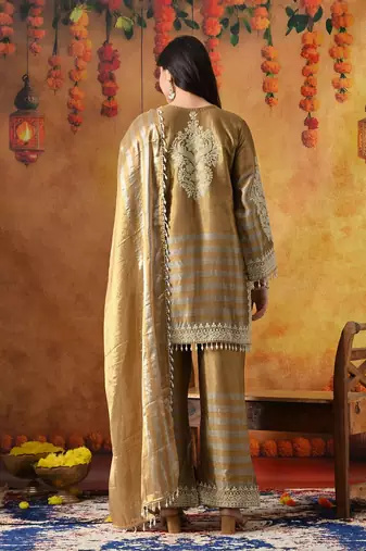 Golden tissue silk plain kurta set