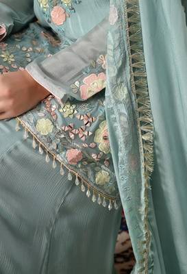 Sapphire blue chinon embroidered sharara set 3