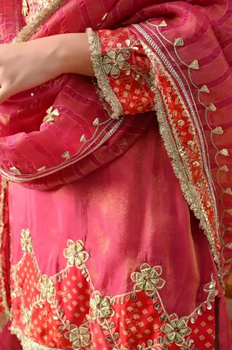 Pink tissue silk embroidered kurta set