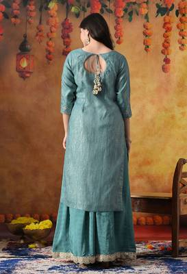 Turquoiesh blue tissue embroidered sharara set 5