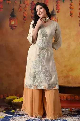 Golden organza plain sharara set
