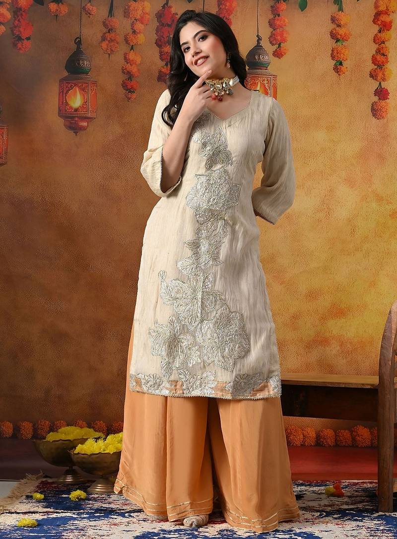 Golden organza plain sharara set