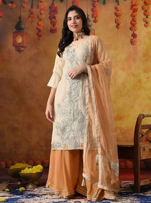 Golden organza plain sharara set 2