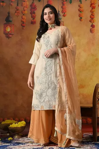 Golden organza plain sharara set