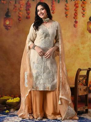 Golden organza plain sharara set 4