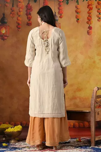 Golden organza plain sharara set