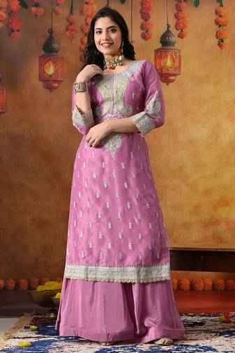 Lilac purple organza plain sharara set
