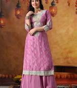 Lilac purple organza plain sharara set