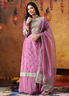 Lilac purple organza plain sharara set 2