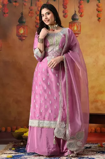 Lilac purple organza plain sharara set