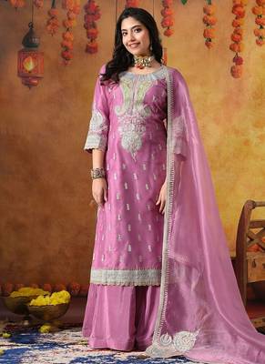 Lilac purple organza plain sharara set 4