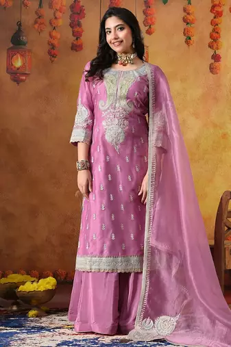 Lilac purple organza plain sharara set