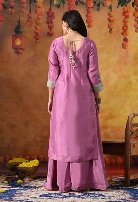 Lilac purple organza plain sharara set 5