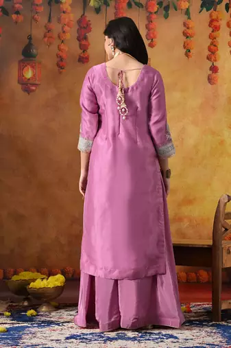 Lilac purple organza plain sharara set