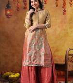 Golden yellow silk plain sharara set