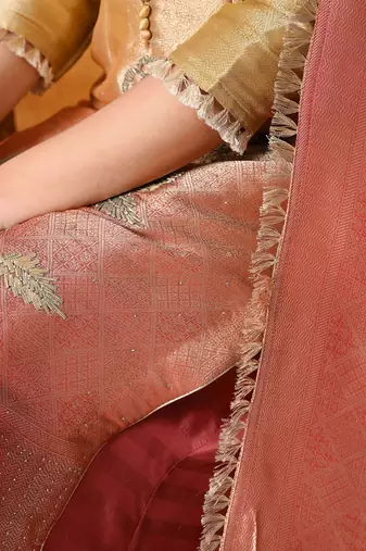Golden yellow silk plain sharara set