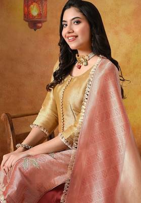 Golden yellow silk plain sharara set 4