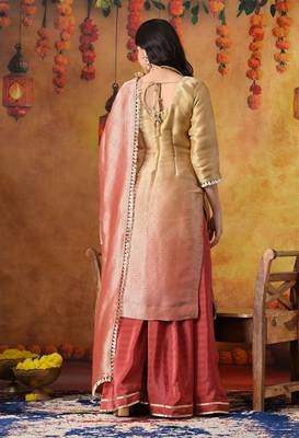Golden yellow silk plain sharara set 5