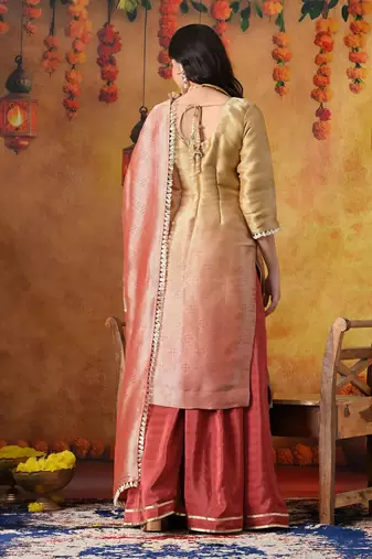 Golden yellow silk plain sharara set