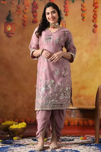 Lilac purple organza plain kurta set