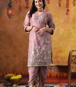 Lilac purple organza plain kurta set