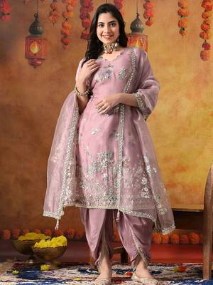 Lilac purple organza plain kurta set 2