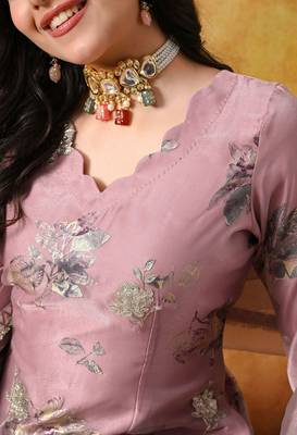 Lilac purple organza plain kurta set 3