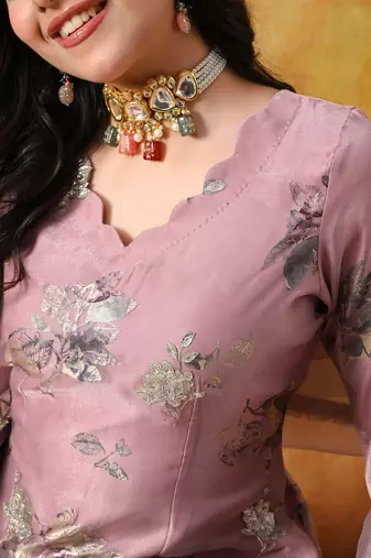 Lilac purple organza plain kurta set
