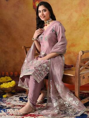 Lilac purple organza plain kurta set 4