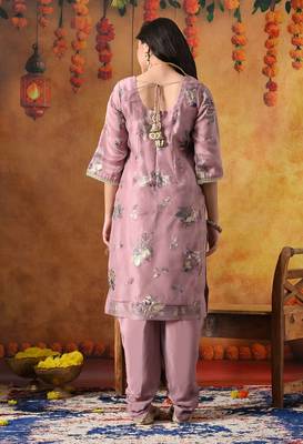 Lilac purple organza plain kurta set 5