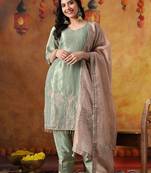 Pistachio green organza plain kurta set